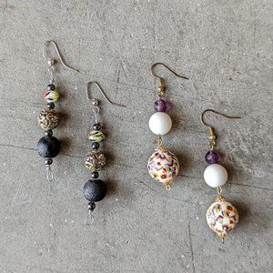 Handmade Round Bead Dangle Drop Earrings Set